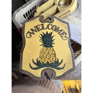 Vintage Wooden "Welcome" Sign Pineapple Hand Painted Wall Door Decor
